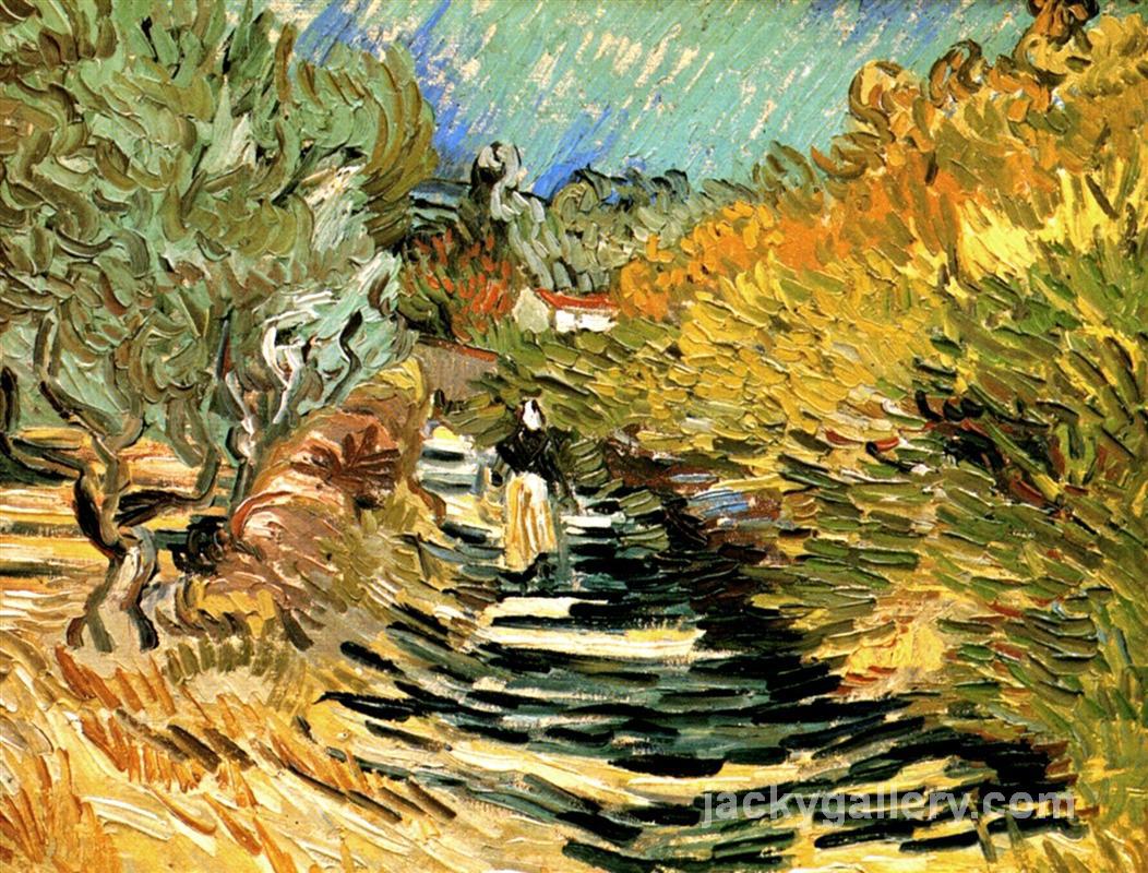 A Road in St. Remy with Female Figures, Van Gogh painting